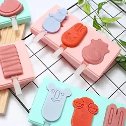 Formas de sorvete em forma de animal – boneco de neve, coelho e vaca, máquina de picolé divertida e reutilizável, máquina de picolé caseira com palitos