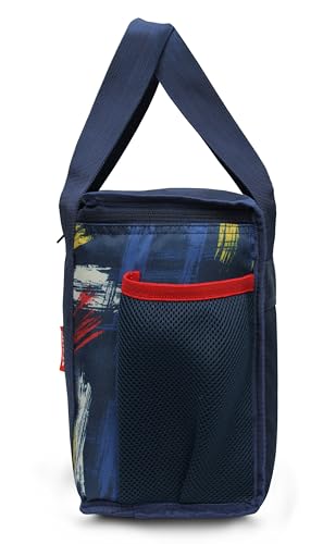 Image of Sfane Insulated Lunch Bag - Compact, Easy Wash, Smooth Zipper & Lightweight - Tote Bag & Container, Tiffin Bag for Men, Women, Adults (Navy Blue, Red & Yellow)