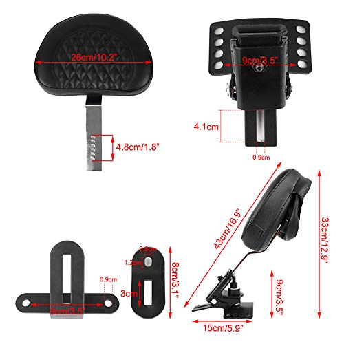 Black Adjustable Plug-in Driver Backrest Mounting kit, Custom Rider Seat Backrest w/Pocket for Harley 1997-2020 Touring Models Road King, Street Glide, Road Glide, Electra Glide (Chrome) - Thumbnail 6