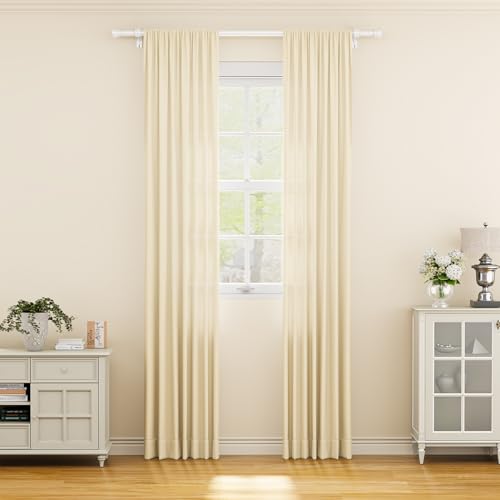 Image of YaFex Curtain Rods 32-57 Inch, Heavy Duty 1 Inch Adjustable Curtain Rod for Windows, White Short Window Treatment Rods, Modern Design, Easy Installation