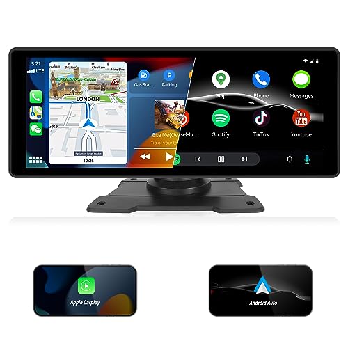 SIXTOP Radio portátil con Carplay inalámbrico y Android Auto, 10.26 Pulgadas Reproductor MP5 Portátil Smart Player de Pantalla táctil giratoria de 360 Grados con Bluetooth FM EQ AirPlay Mirrorlink