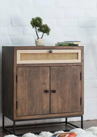 Image of Wooden Sideboard Cabinet for Living Room Kitchen | 4 Door & 4 Drawer Storage Side Board Sheesham Wood (Brown)