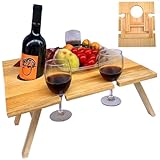 Mesa de Picnic portátil de Madera 13x12x6 Mesa de Picnic Plegable con Soporte de Vaso de vinos tragamonedas y Botellas de vinos Agujeros para el Parque de jardín de jardín al Aire Libre