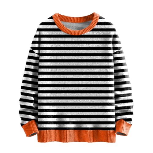 DOPRISIC Women Oversized Striped Sweater Crewneck Knitted Retro Striped Color