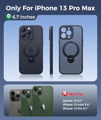 Image of FNTCASE for iPhone 13 Pro-Max Case: [360 Spin Magnetic Stand] [Compatible with Magsafe] [Screen Protector] Translucent Matte Military Grade Shockproof Full Camera Protective Phone Cover - Black