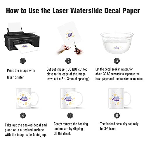 Printers Jack Waterslide Decal Paper Laser - 20 Sheets A4 Size Clear Water Slide Paper Transparent Printable Water Slide Decal Paper For Tumblers, Mugs, Unique Gift #TOP4