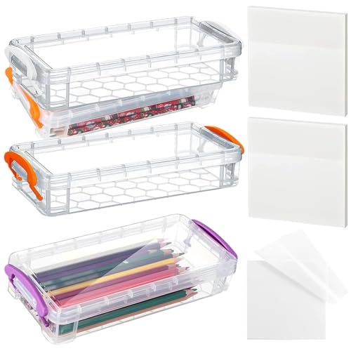 Ferizzia 3 Piezas Caja Organizadora Lapices, Cajas Organizadoras de Plastico, Viene con 2 Etiquetas Convenientes para Papelería, Lápices y Suministros Escolares Oficina