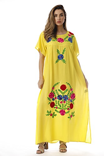 Riviera Sun Long Embroidered Dresses for Women 21861-YEL-2X Yellow