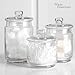 WHOLE HOUSEWARES Glass Apothecary Jars with Lids - Set of 3 for Bathroom Storage, Qtip & Cotton Swab Holder - Perfect for Laundry Room & Makeup Desk Organization, Clear Glass Container Set