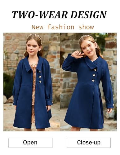 Image of GRACE KARIN Girls Dress Coat Kids Wool Lapel Long Button Jackets Fall Winter Outerwear Peacoat with Pockets 5-12Y