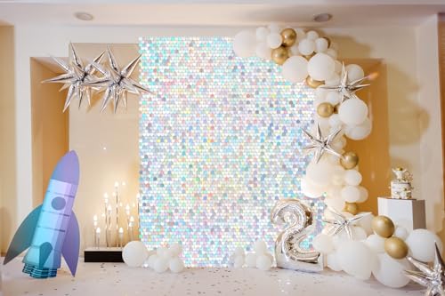 Image of Shimmer Wall Backdrop Rainbow Silver - 3ftx4ft Sequin Photo Backdrop Panels for Wedding Birthday Baby Shower Photo Booth Prom Party Decorations