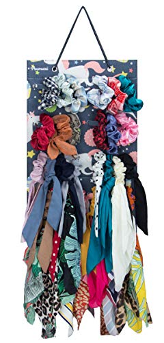 Hair Scarf Scrunchies Organizer, Hanging Hair Ribbon Bow Scrunchies Holder, Hair Ties Bowknot Ponytail Storage Display Stand for Women Girls (style-unicorn)