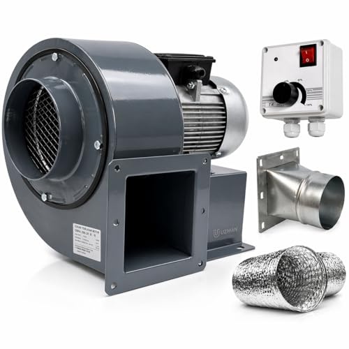 UZMAN Souffleur radial OB200M avec régulateur de vitesse de 600 W, bride ronde 4 angles et tube en aluminium, ventilateur centrifuge, ventilateur...