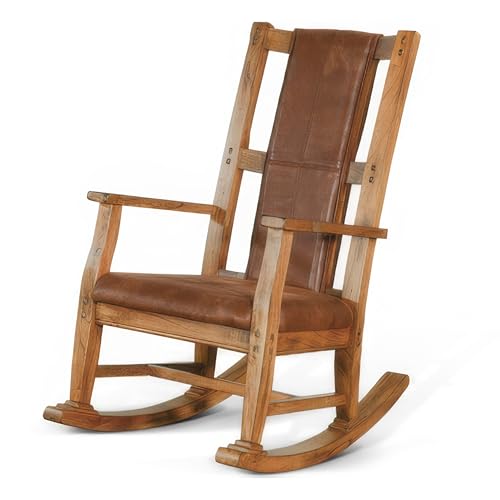 Butaca Mecedora con Asiento de Cuero Sintético Marrón miniatura 4