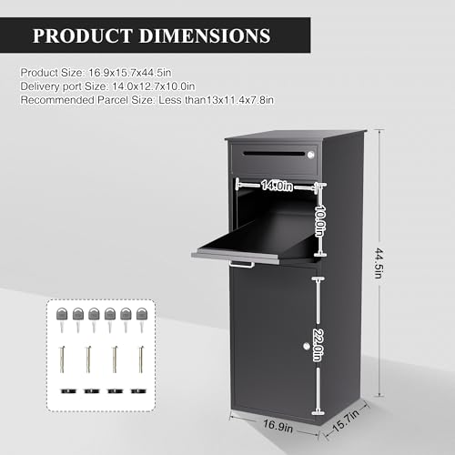 Image of Merapi Package Delivery Box, Pre-Assembled No-Install Parcel Drop Box, Weatherproof Anti-Theft Steel Design (Wrought Iron Black)
