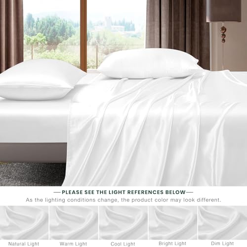 Image of Homestan Satin Bedsheet for King Size Bed with 2 Pillow Covers, Modern Bed Sheet for Romantic Nights(100x108 inches, White)