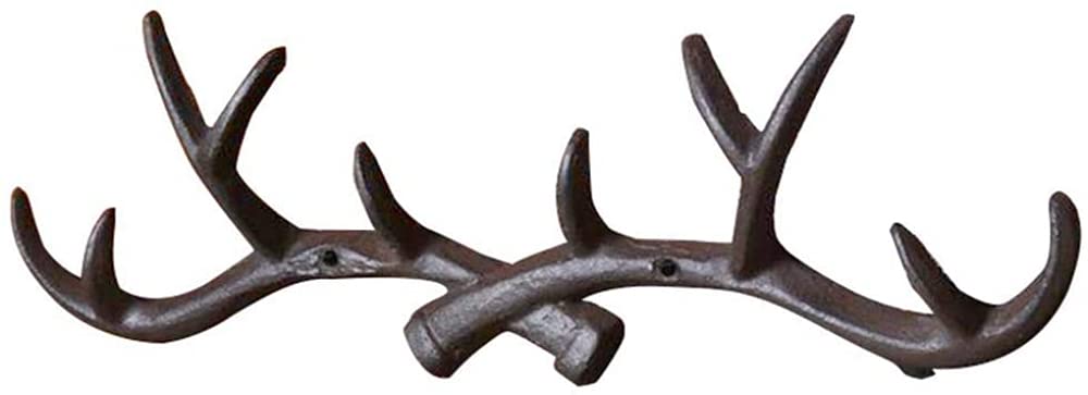 VHKJewE Cast Iron Coat Racks Wall Hooks Deer Antlers Antique Country House Decor(Brown)