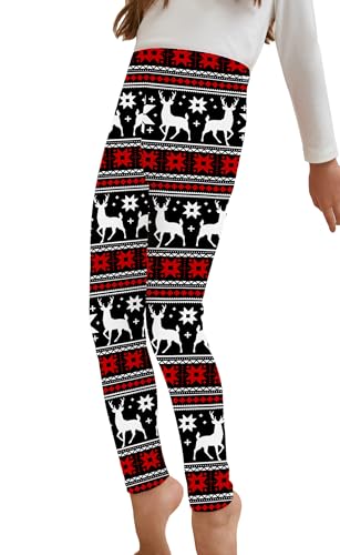 Girls Christmas Leggings Printed Pants Full Ankle Length Medium Thick Tights for Xmas Eve 5-12T