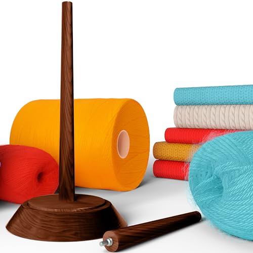 Image of BARVA Yarn Holder Set 22 Lb Capacity for Chunky Yarn w /Extra Spindle | Smooth Bearing Spinner & Big Rubber Anti Slip Pads for Stability | European Wood Crochet Accessories & Fiber Crafts Pro Tools