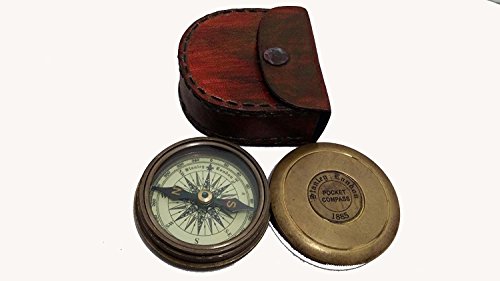 Brújula Antigua de Latón con Estuche de Cuero miniatura 4