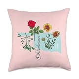 Oklahoma State Flowers Rose Indian Blanket Mistletoe Throw Pillow