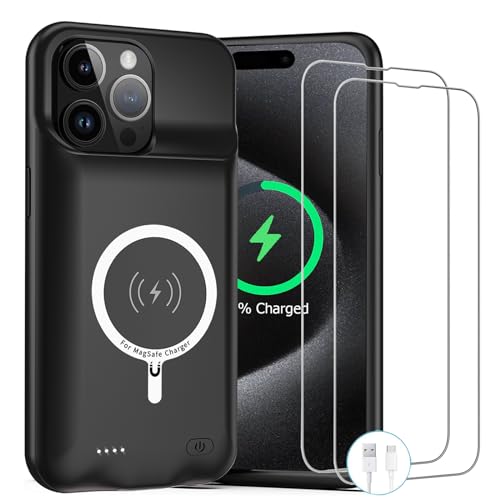 Battery Case for iPhone 15 Pro Max 12000mAh Rechargeable Portable Charging Case with Wireless Charging Compatible for iPhone 15 Pro Max (6.7 inch) with Carplay Extend Battery Pack Charger Case (Black)