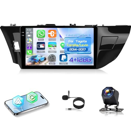 [4+128G] NHOPEEW Car Radio for Toyota Corolla/Levin 2014-2017 - Wireless Carplay and Android Auto - 10 Inch Incell Touchscreen Android Car Stereo - GPS / 5GHz WiFi/EQ Audio/SWC + AHD Backup Camera