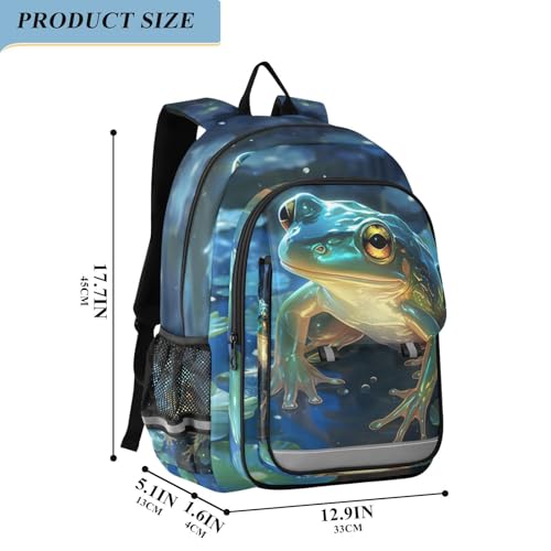 Cute Frogs Pond Leaves Backpack for Boys Girls Kids School Bag Lightweight Laptop Backpack Elementary Capacity Bookbags for Travel Daypack with Reflective Stripes2