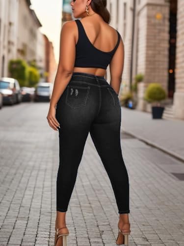 Women's Plus Size Skinny Jeans Stretch high Waisted Ankle Ripped Jeans - Image 4