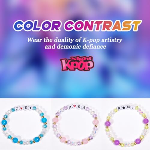 AICase for Kpop Demon Hunters Merch Rumi Zoey Mira Inspired Bracelets 3 Pcs Stackable Stretch Friendship Beaded Star Bracelets for Huntrix k pop Merchandise Jewelry Gifts for Fans Women Crystal_764