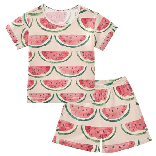 ALAZA Watercolor Watermelon Stylish Pajamas Set Short Sleeve Cotton Sleepwear Summer Pjs 2 Piece 5-14Y