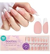 Beetles Pre-French Tips Gel Nail Tips- 150Pcs in 15 Sizes 4 in 1 French Tip Press on Nails Nude P...
