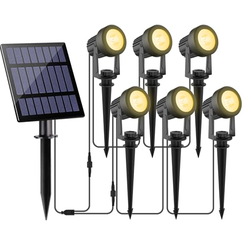 NATPOW Luces Solares LED Exterior Jardín, Foco Led Solar 6 en 1Lámparas Solares para Jardín al Aire Libre, IP65 Impermeable, 2 Niveles de Brillo Iluminación para Árboles, Patio, Caminos(3000K)
