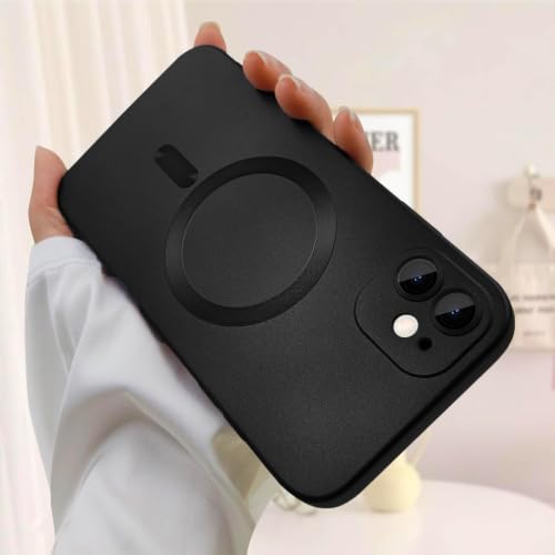 Image of DIZORO Magnetic Case for iPhone 12 Cover [Compatible with MagSafe][Built-in Camera Lens Protector] Slim Soft Silicone Bumper Shockproof Metallic Luster Back Cover Phone Cases (Black)