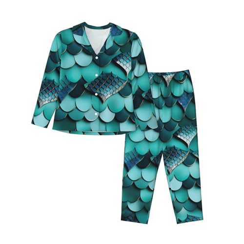 Pyjama sirène pour femmes : ensemble deux pièces à manches longues imprimé écailles