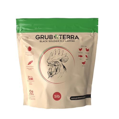 GrubTerra Black Soldier Fly Larvae for Chickens – Dried BSFL Poultry Treat, High Protein Calcium...