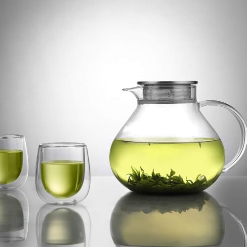 ecooe 1400 ml Teekanne aus Glas mit 2 in 1 Sieb Deckel, Teekanne aus Klarglas, hitzebeständig, Blumen-Teekanne aus Borosilikatglas… – Ansicht 5