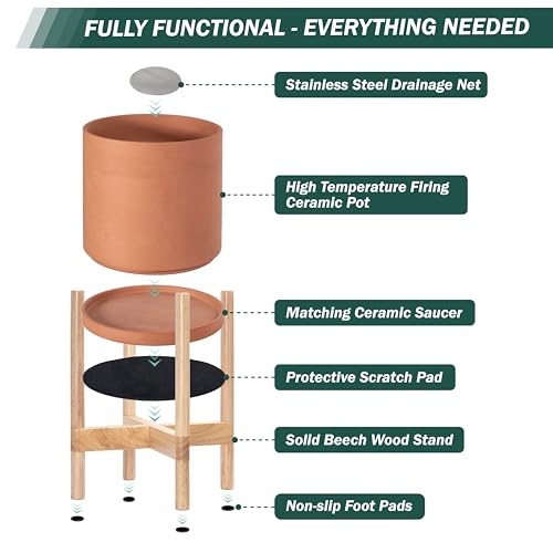 Dvinedevterracottaplanterwithnaturalstand8inchmodernroundflowerpotwithwoodplanterholderterracotta55bn5  Urban Country Home Decor Dvine dev terracotta planter with natural stand 8 inch modern round flower pot with wood planter holder terracotta 55 b n 5  urban country home decor