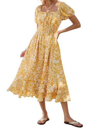 Yellow Maxi Floral Spring Dresses for Women 2026, Elegant Short