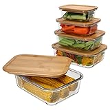 Ritzenhoff & Breker 5x Esperanza Vorratsdosen I Glasdosen mit Holzdeckel I 2x 1,5L, 1x 900ml, 1x 550ml & 1x 370ml I nachhaltiger Bambus-Deckel mit Glasschüssel I Aufschnittbehälter, Brotbox