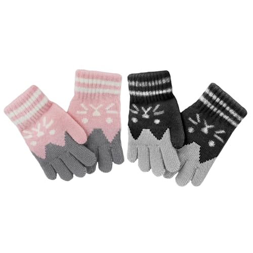 PURFUN Kids Cartoon Cat Full Finger Gloves Girls Boys Winter Thermal Skate Cycling Ski Knitted Gloves Mittens for 3-6 Yrs2