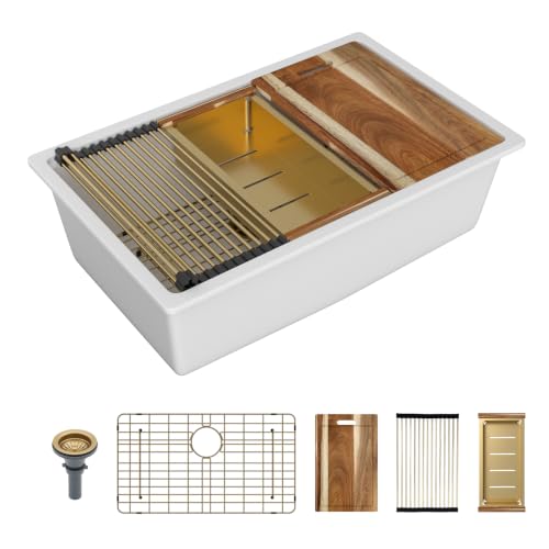 Sarlai 28 Inch White Undermount Kitchen Sink Granite Composite White Sink by Sarlai - Used condition - US$215.23