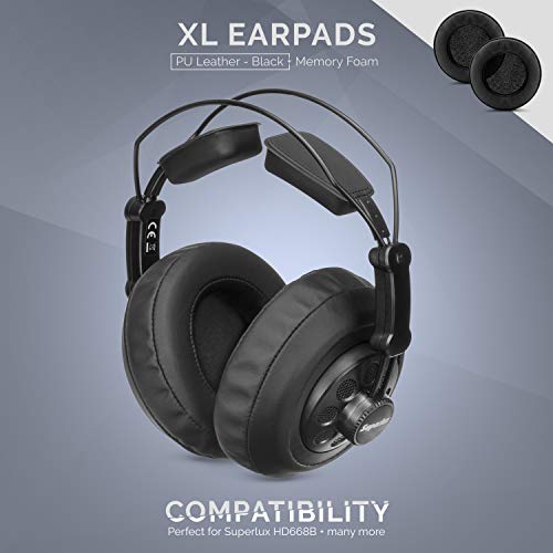Image of Brainwavz XL Large Replacement Memory Foam Earpads - Suitable for Many Other Large Over The Ear Headphones - Sennheiser, AKG, HifiMan, ATH, Philips, Fostex, Sony (Black Pleather)