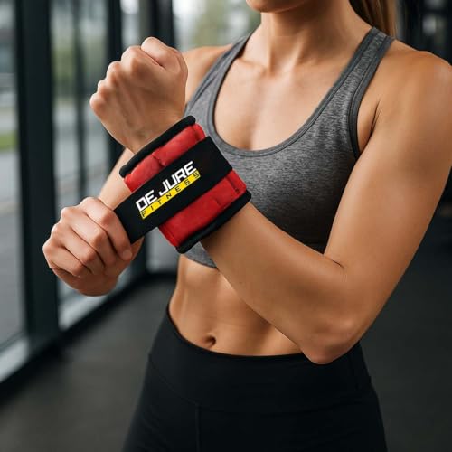 Image of De Jure Fitness Adjustable Ankle & Wrist Weights Pair (0.5KG x 2) for Men & Women | Strength Training, Walking, Running, Workout, Yoga | Comfortable, Durable | Red - 1KG