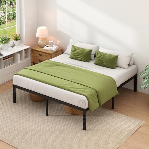 NEW JETO Metal Bed Frame,King Size Bed Frame with Storage Space,Heavy Duty Sturdy Mattress Foundation,Easy Assembly,No Box Spring Needed, Black,14 Inch,King, Bedroom Furniture