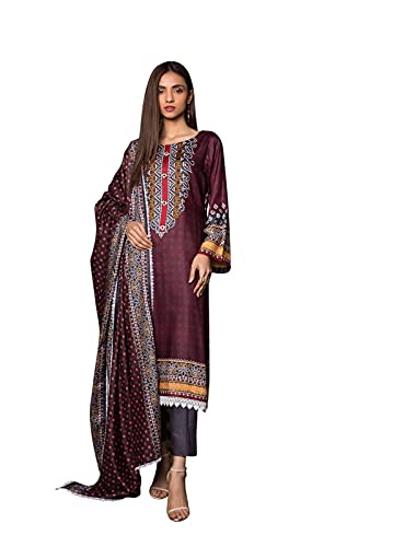 Three Piece Linen Ready-made Suit (X-L, Rosewood - Printed-vol1)