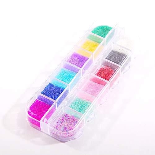 Hisenlee 3D Nail Caviar Beads 12 Colors Glass Mini Ball Micro Caviar For Woman Decorations Transparency AB (AB beads)