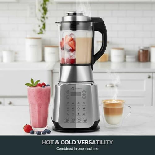 Glass Blenders for Kitchen – Stainless Steel Professional Blender for Smoothies 1500W Motor, Food Processor Combo 9 Adjustable Speeds, 14 Preset Programs, BPA-Free Glass Jar blender, Nut Milk, Soups