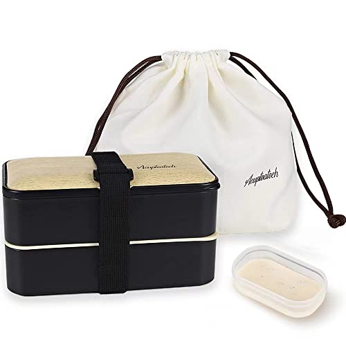 Lunch Bento Box With Upgraded Adjustable Strap, Stackable Reusable Leakproof Food Container, Bpa Free, Fashion 2 Tiers Japanese Style, Suitable For Office Camp Picnics, 1200Ml, Bamboo Black #TOP2
