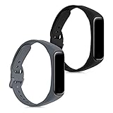 kwmobile 2X Sportarmband kompatibel mit Samsung Galaxy Fit 2 - Armband TPU Silikon Set Fitnesstracker Schwarz Dunkler Schiefer